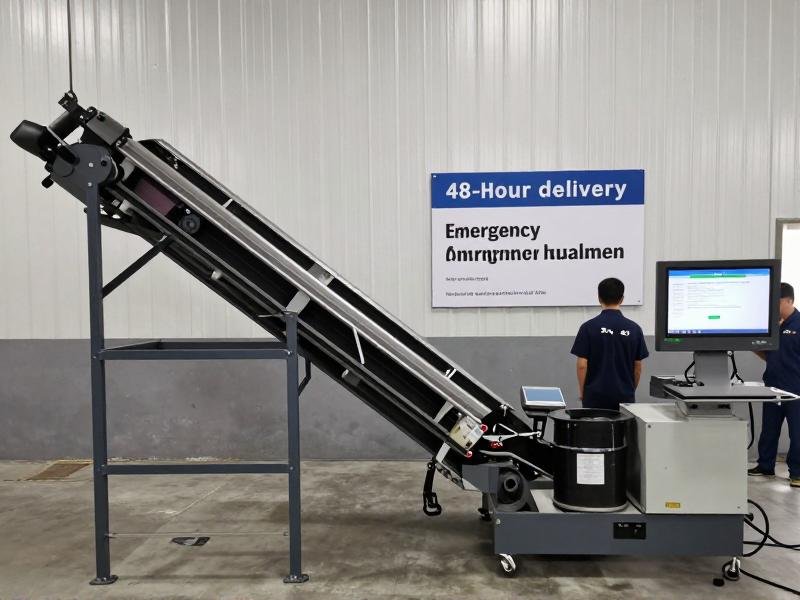 Mining conveyor system emergency replacement showing 48-hour delivery