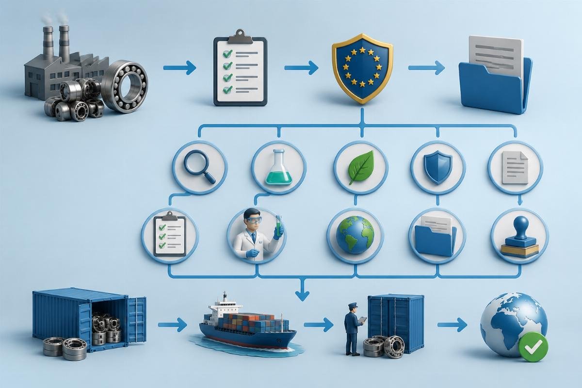 EU regulatory compliance document flowchart for bearing steel imports