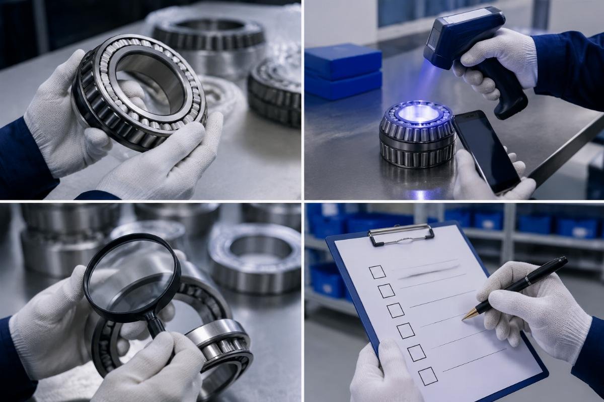 Four-point non-negotiable verification checklist for SKF main shaft bearings: batch code, anti-counterfeit scan, origin cross-check, and authorization trace