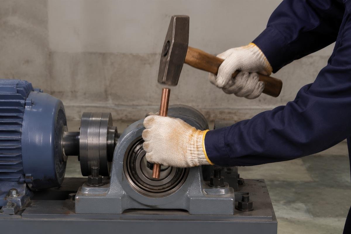 Hammer and copper rod improper bearing removal method