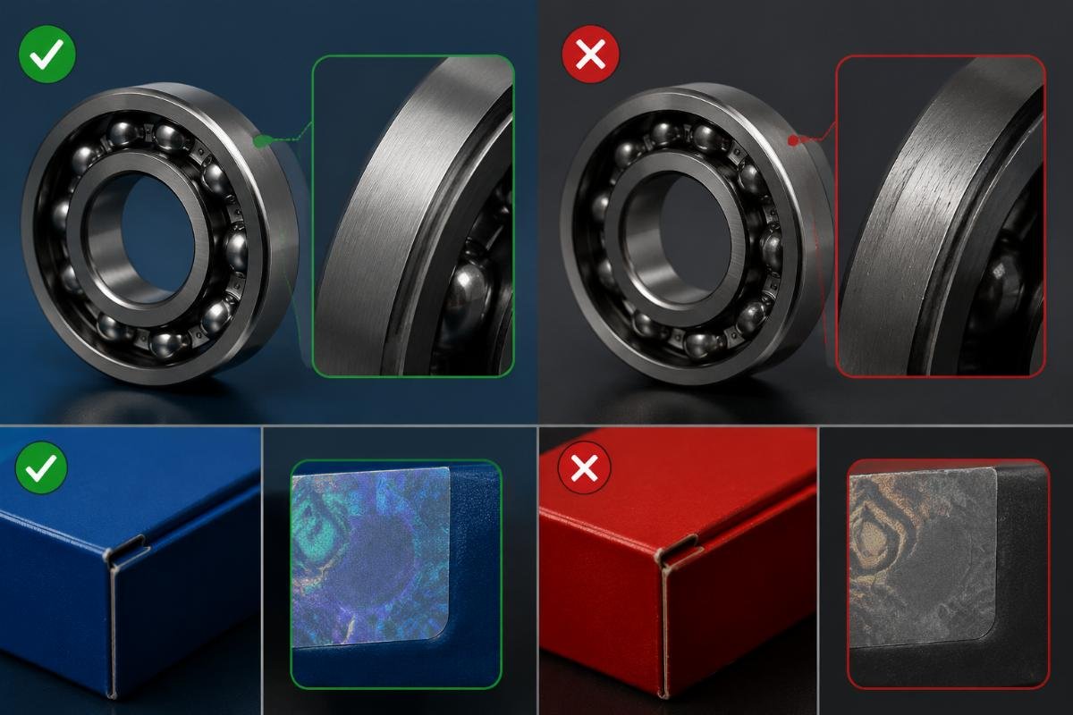 SKF bearing authentication marking examples showing genuine vs counterfeit indicators